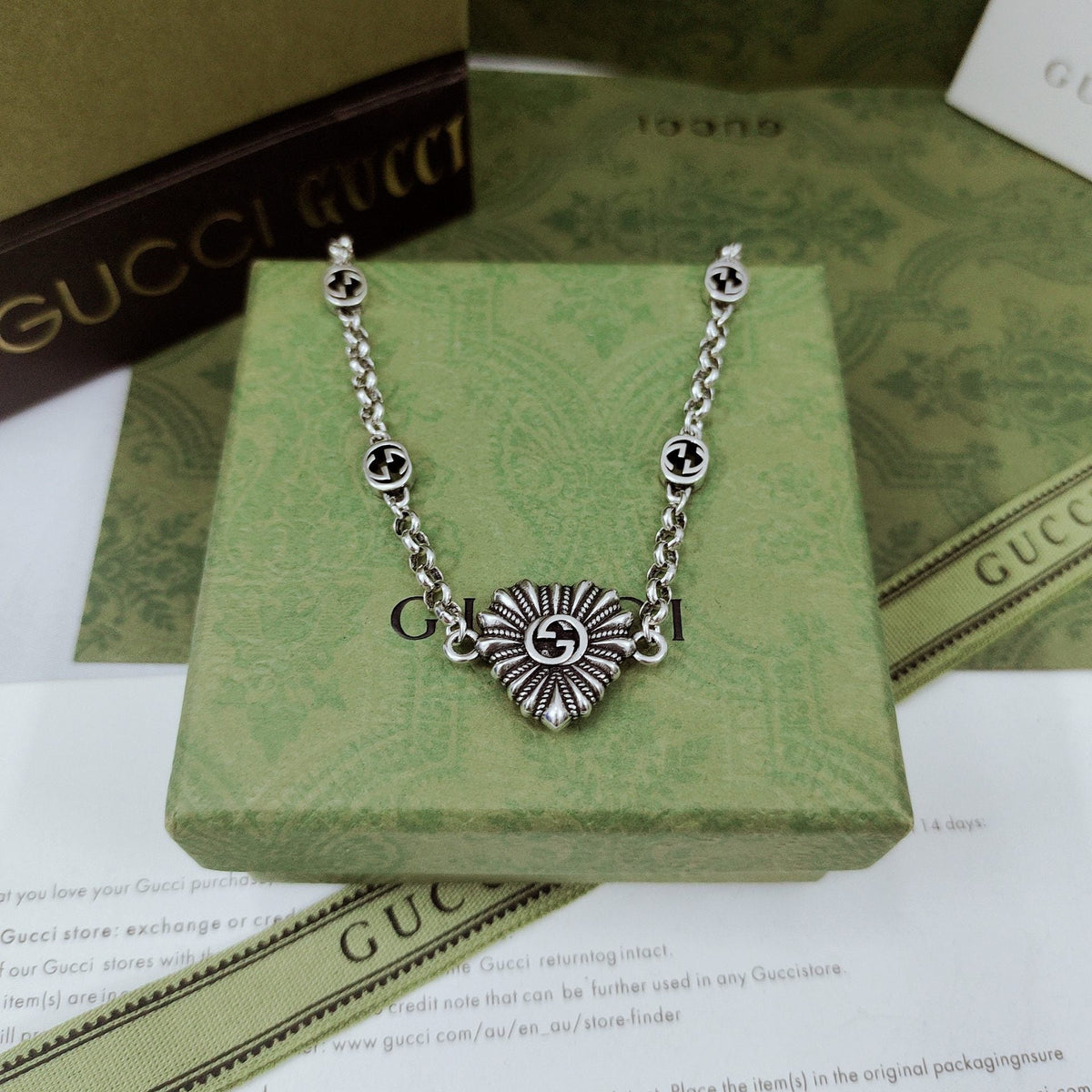 Gucci Double G Interlocking G Heart Necklace