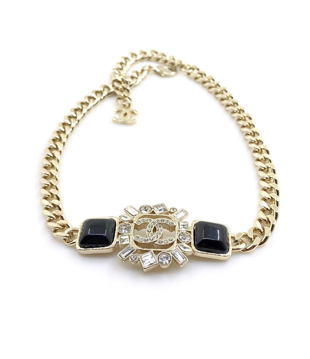 Chanel Black Crystals Chain Necklace