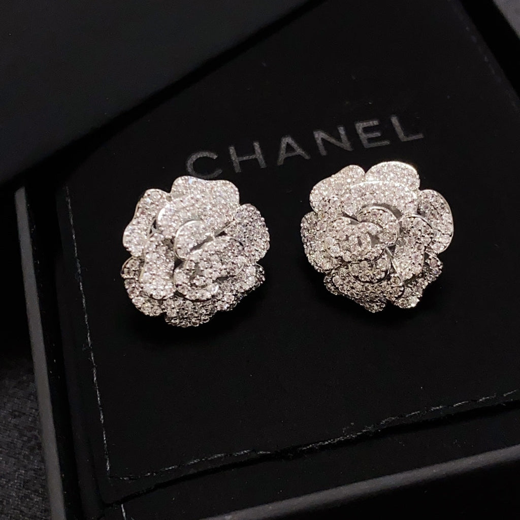 Chanel Camellia Diamond Earrings - 18K White Gold