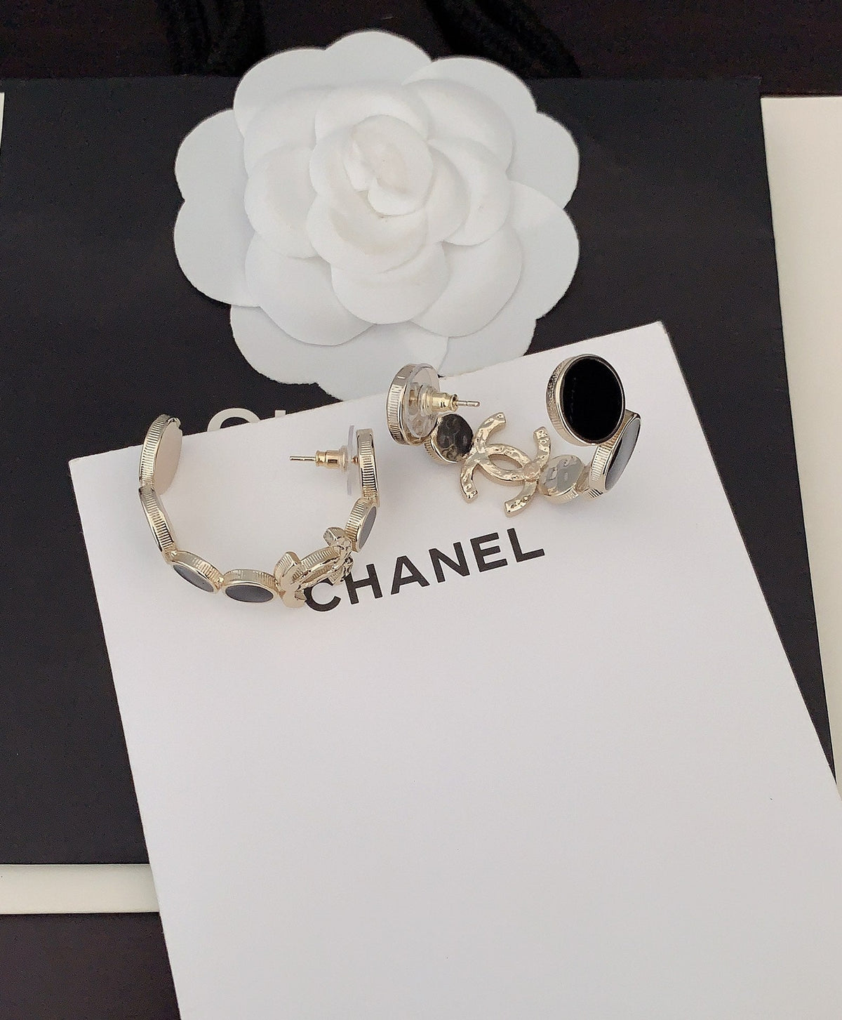 Chanel Black Crystal Earrings - 18K Yellow Gold