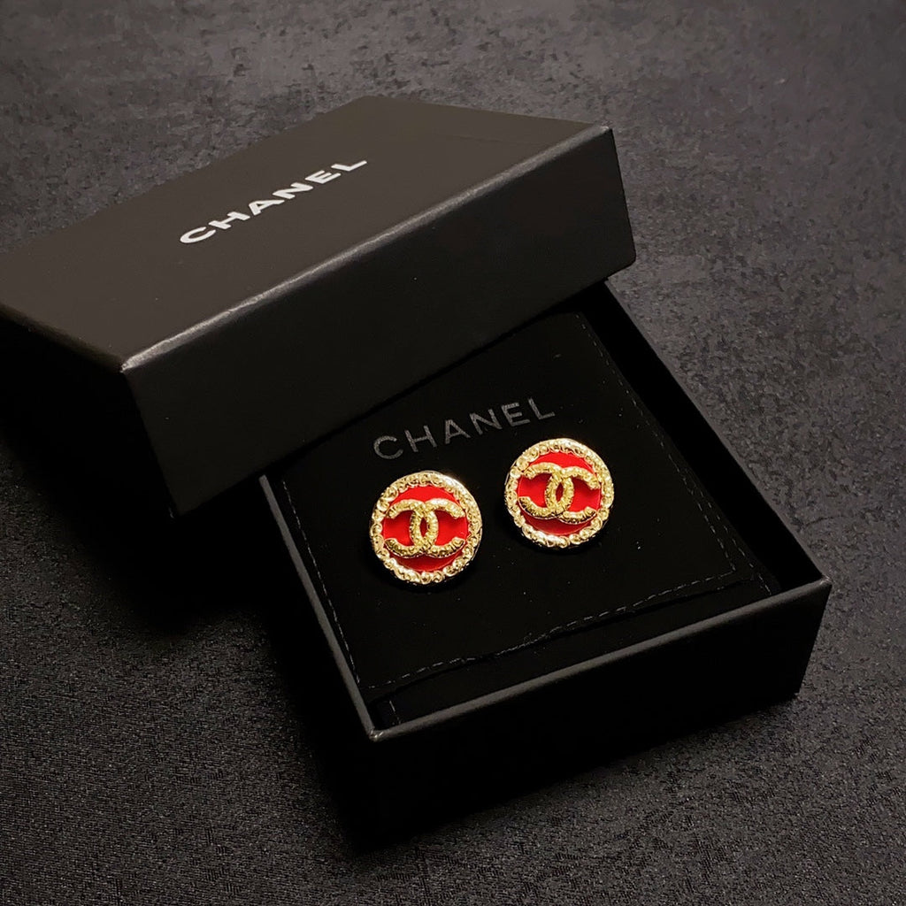 Chanel Black & Red Earrings - 18K Yellow Gold