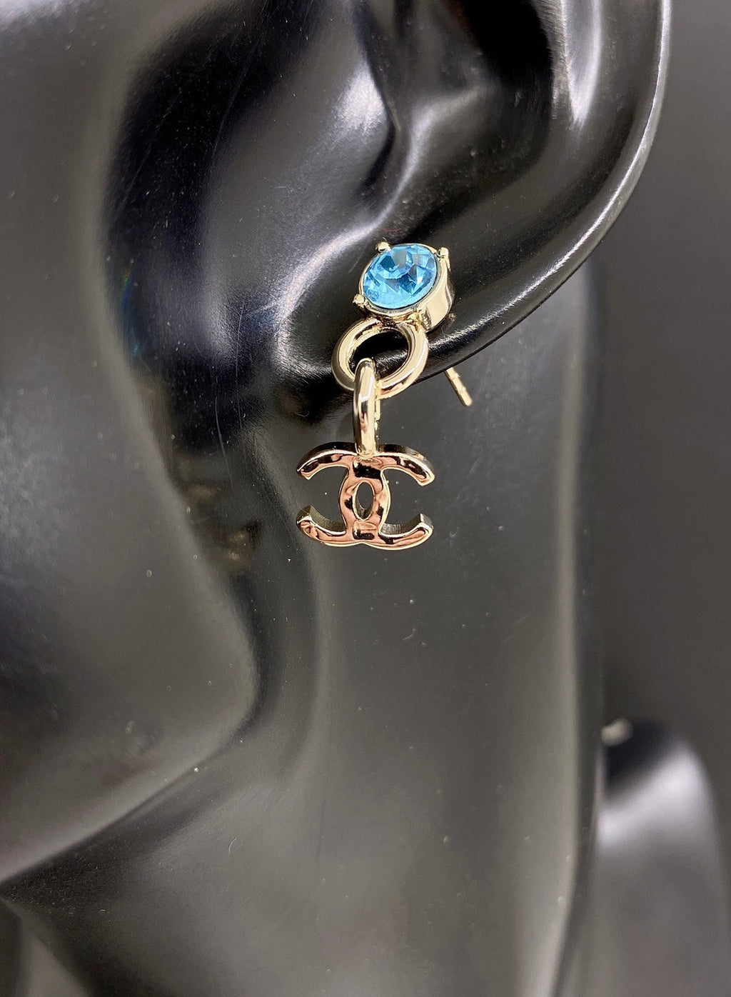 Chanel Blue Crystal Earrings - 18K Yellow Gold