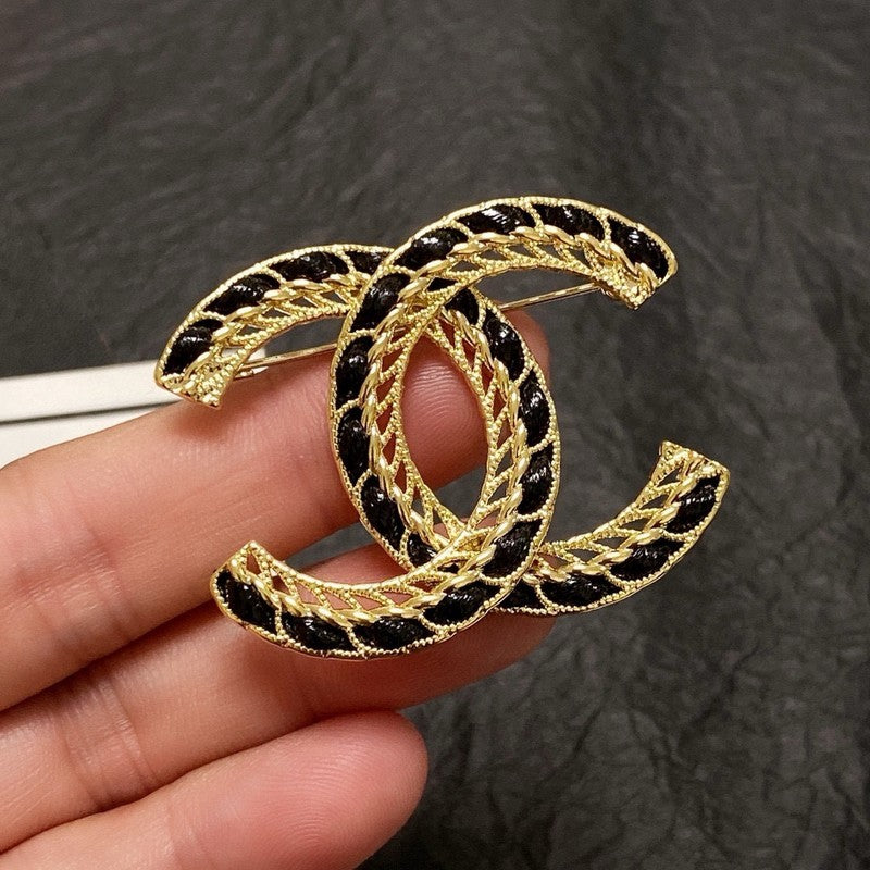 Chanel Leather Gold Brooch