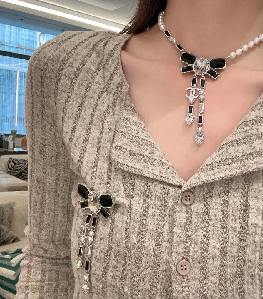 Chanel Bow Tie Crystal Brooch