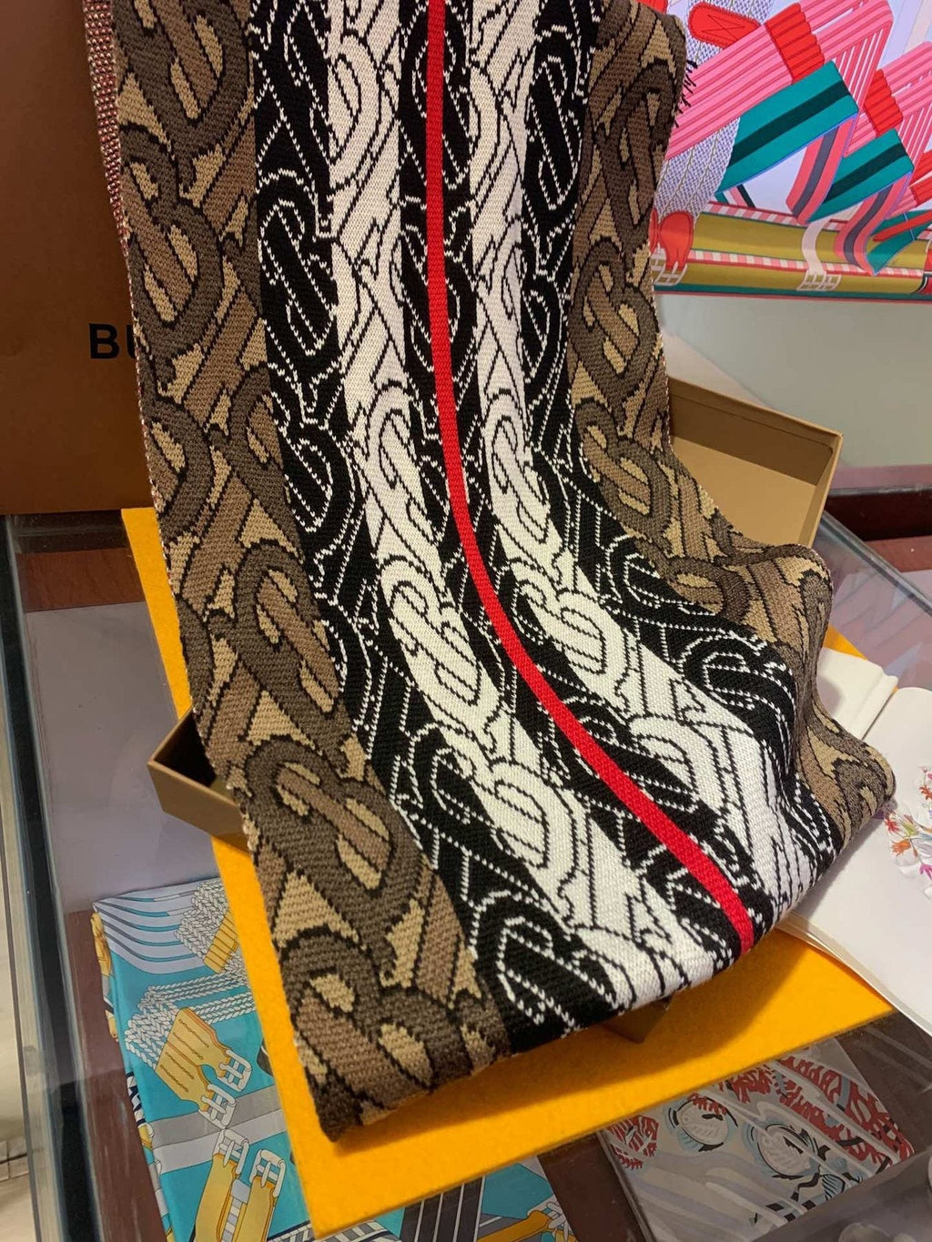Burberry Patterned Fringed Scarf — side
