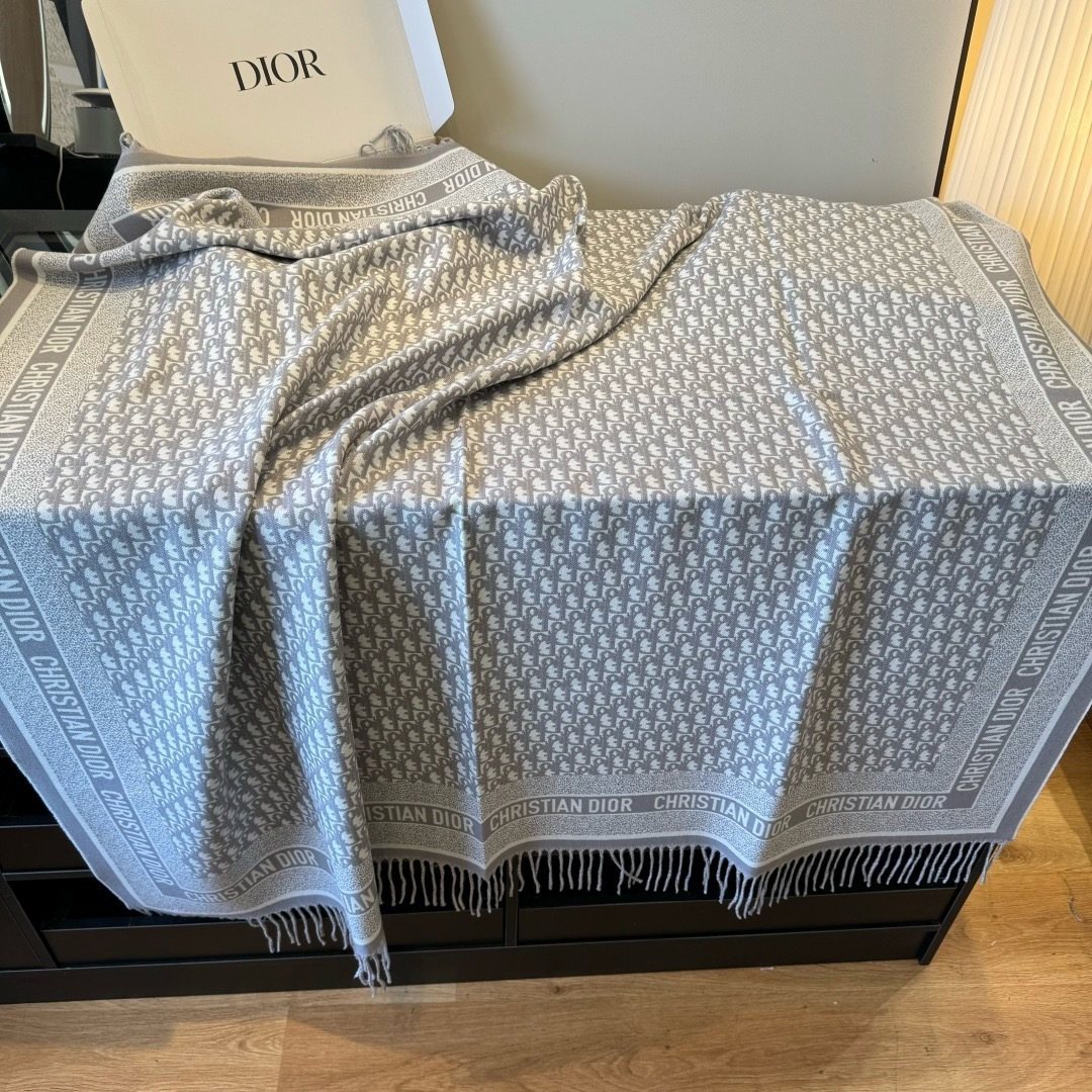 Dior Letter-Pattern Fringed Square Scarf — side