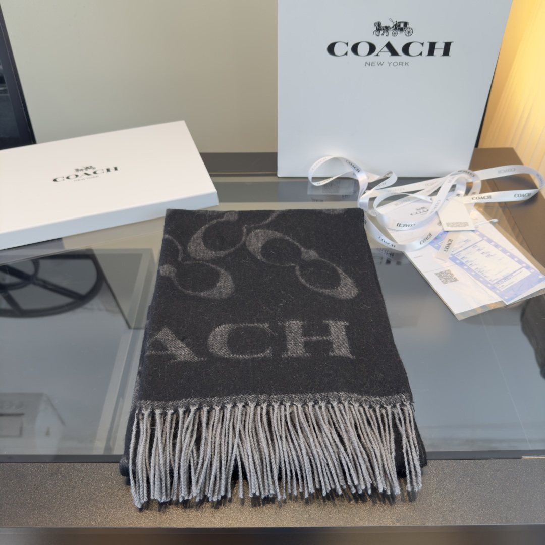 Coach Reversible Monogram Fringed Scarf — front