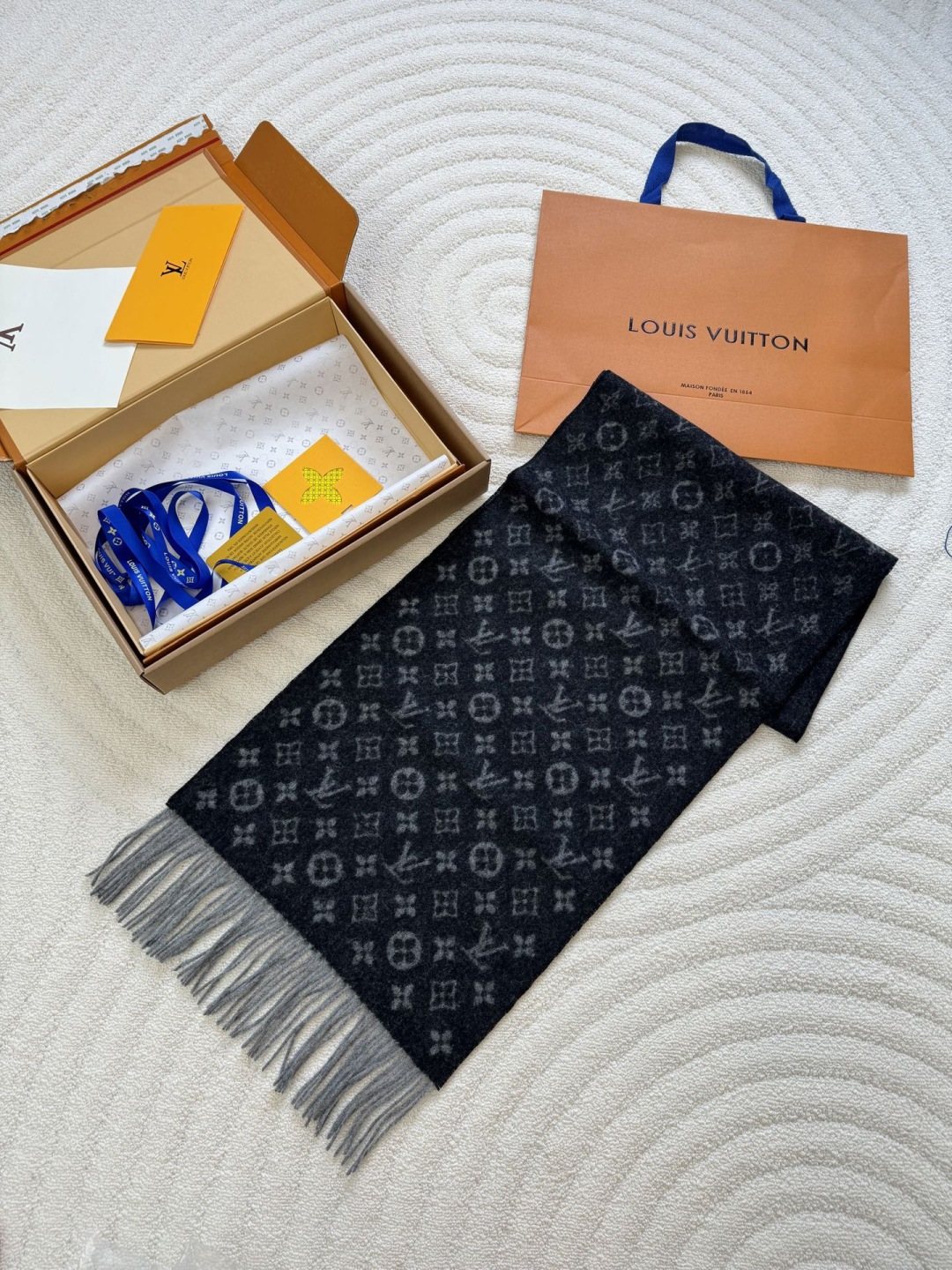Louis Vuitton Monogram Fringed Scarf — front
