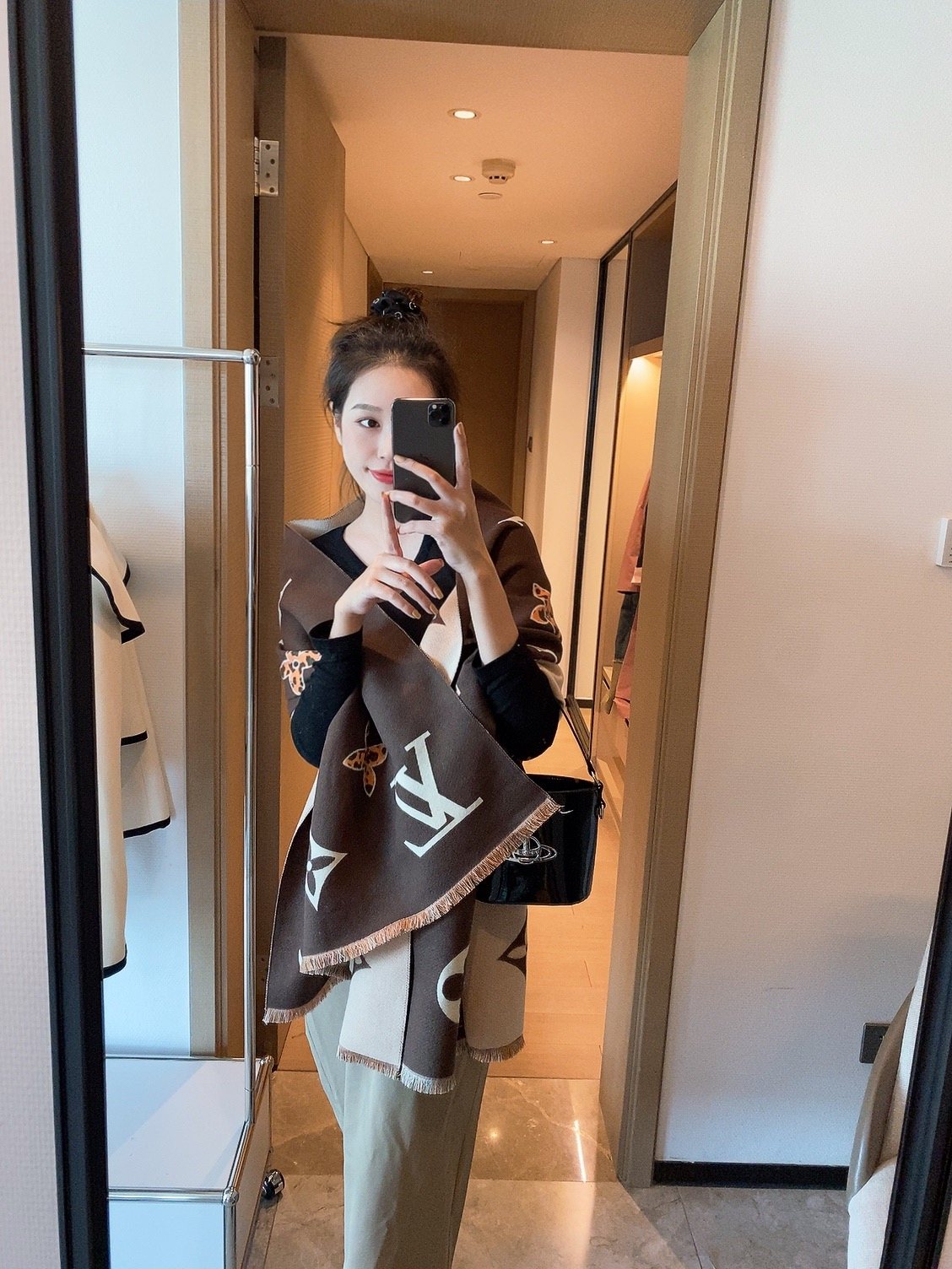 Louis Vuitton Monogram Fringed Scarf — model