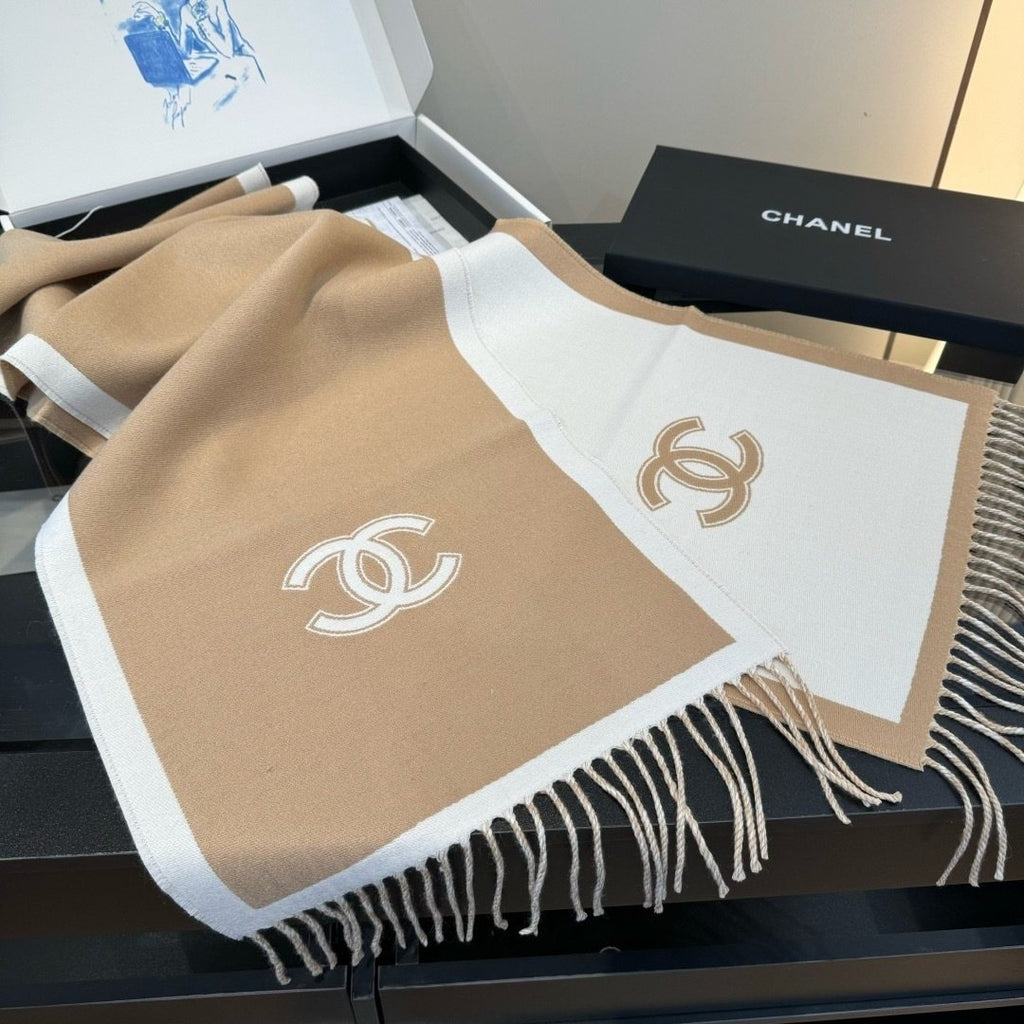 Chanel Contrast Panel Fringed Scarf — side